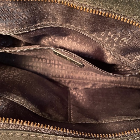 kate spade Pebbled Textured Black Leather Purse Suede Top Detachable Tassel - Picture 5 of 14